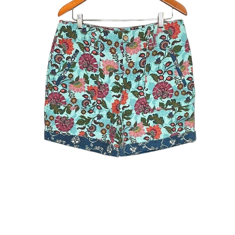 New Sundance Sumi Shorts Aqua Floral Mixed Print Linen Blend New NWOT